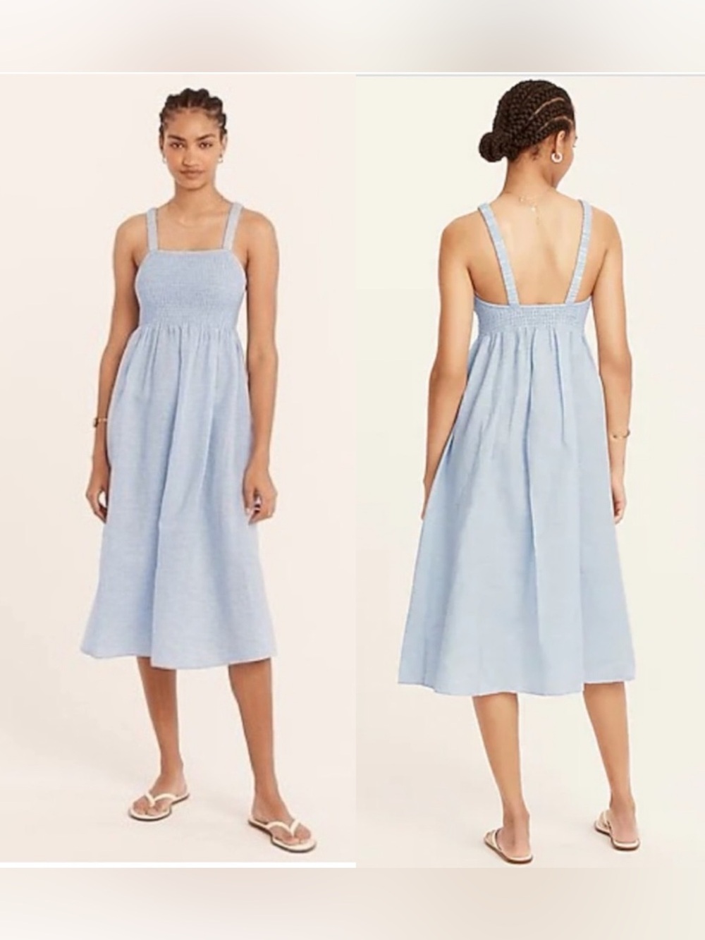 J crew Smocked beach dress in linen-cotton blend stripe Sz XXS